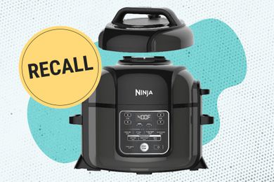 Shark Ninja Pressure Cooker with a recall sticker on it