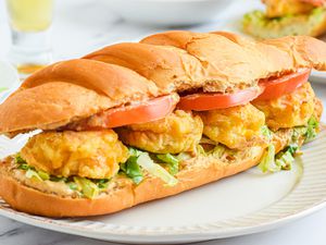 Classic Shrimp Po Boy Sandwich on a Plate