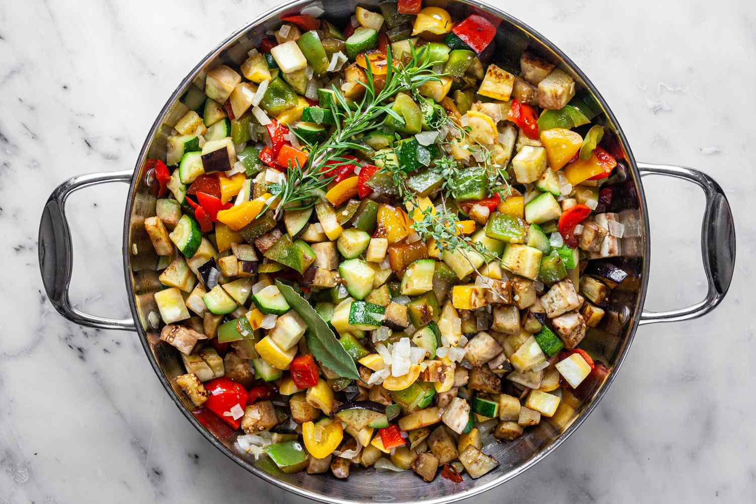 Cooked Vegetables in a Pan with Herbs 