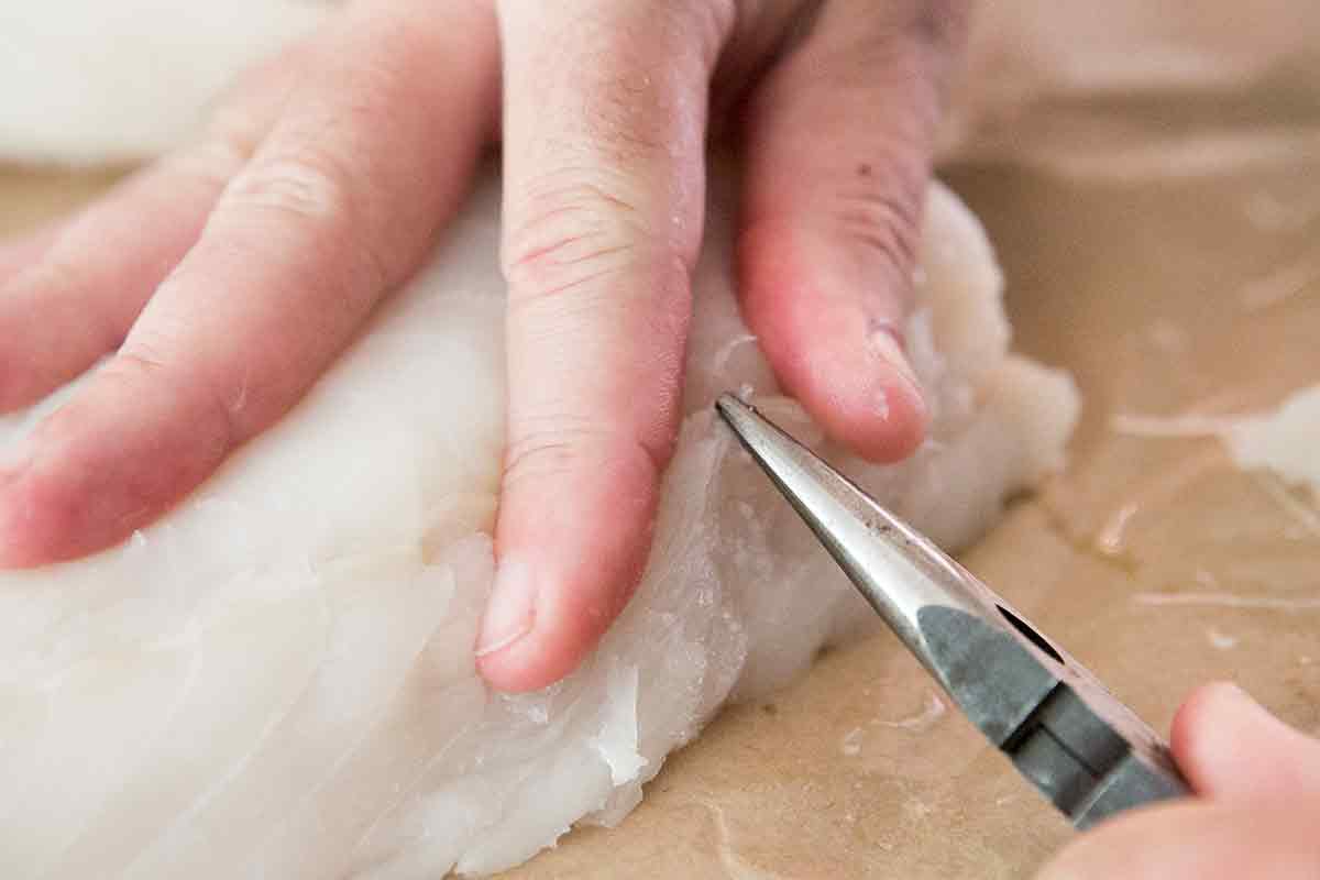 Removing bones from Cod Fillet for Baked Cod
