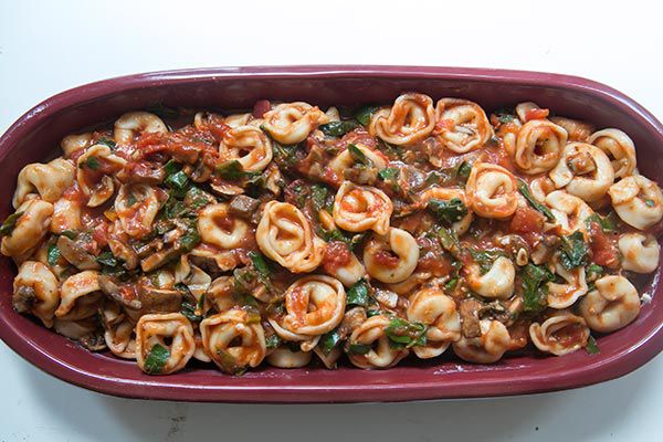cheese tortellini in baking dish