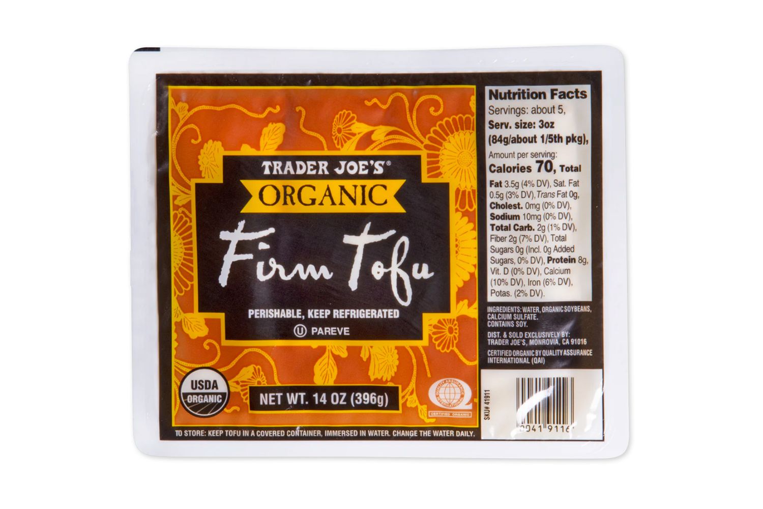 A package of Trader Joe's organic firm tofu