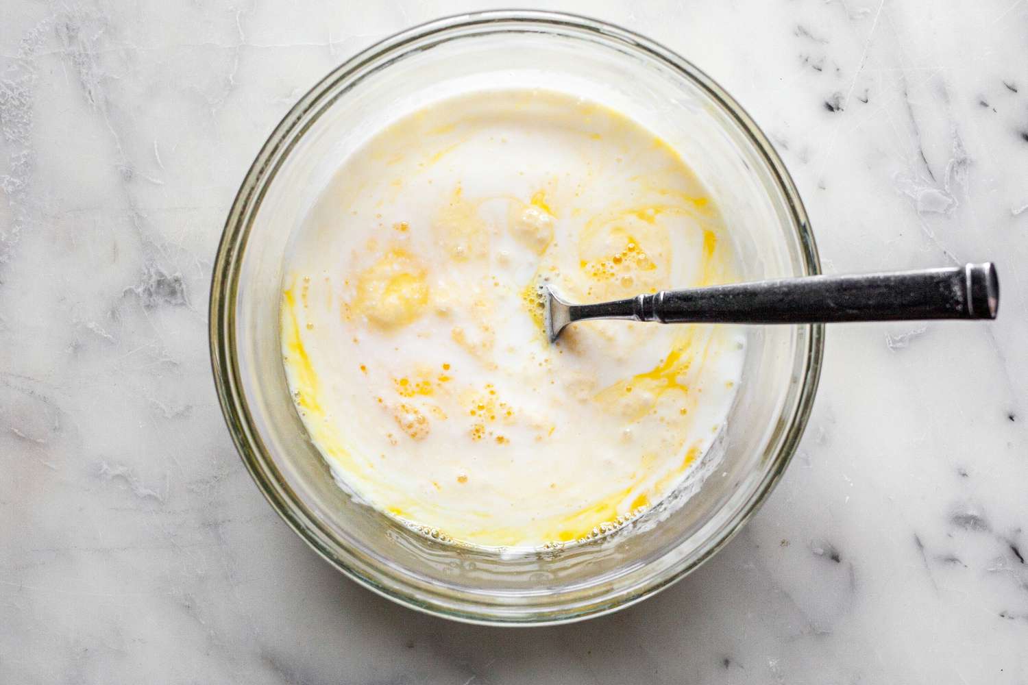 Bowl of Buttermilk Mixer for Cornbread Recipe