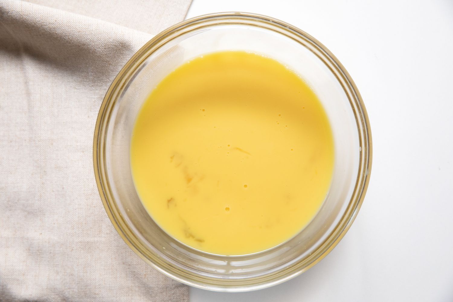 Bowl of Whisked Eggs for Microwave Chicken and Egg Rice Bowl Recipe