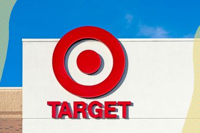 Target storefront with green and yellow illustrations on the edges