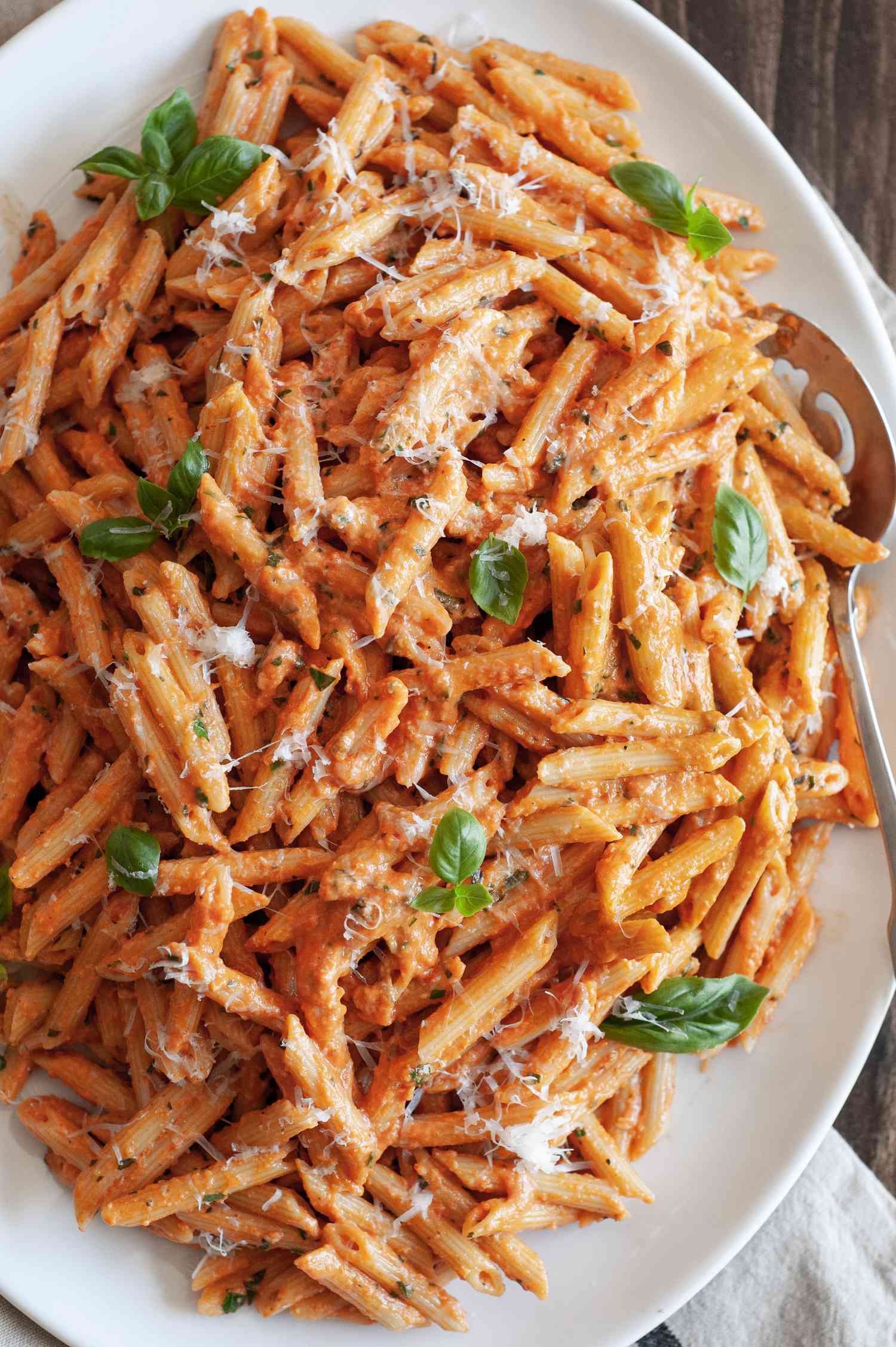 Penne alla Vodka Recipe in a Plate with a Spoon