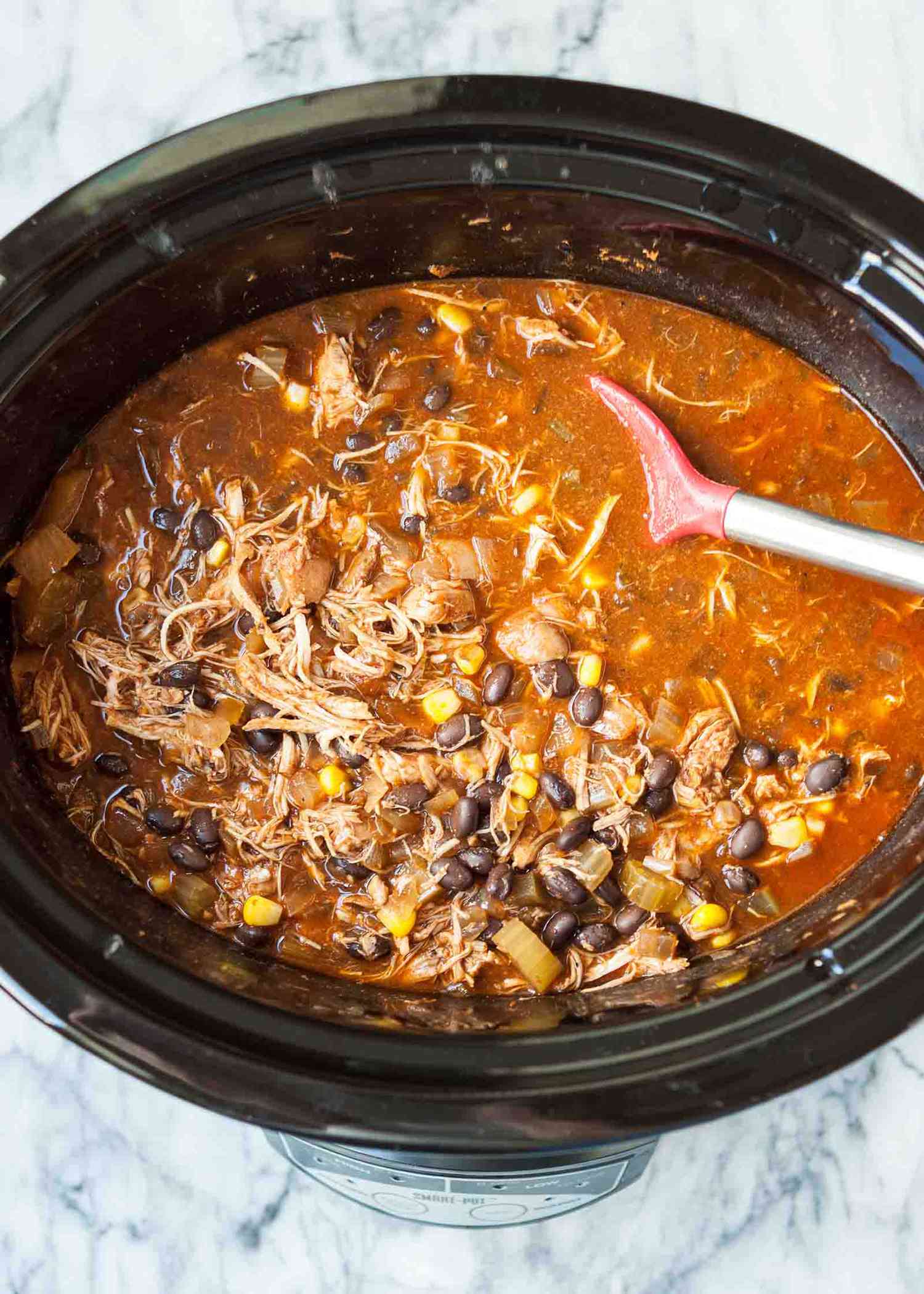 Easy Crockpot Chili Chicken in the slow cooker