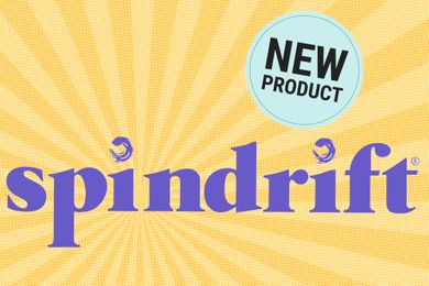 Spindrift logo with New Product badge on a yellow background