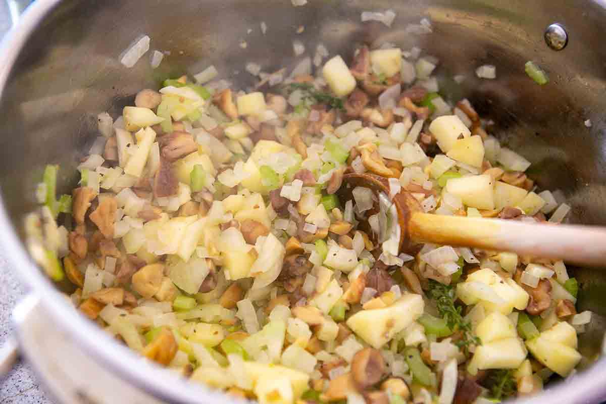 stir in chestnuts and apples for chestnut soup