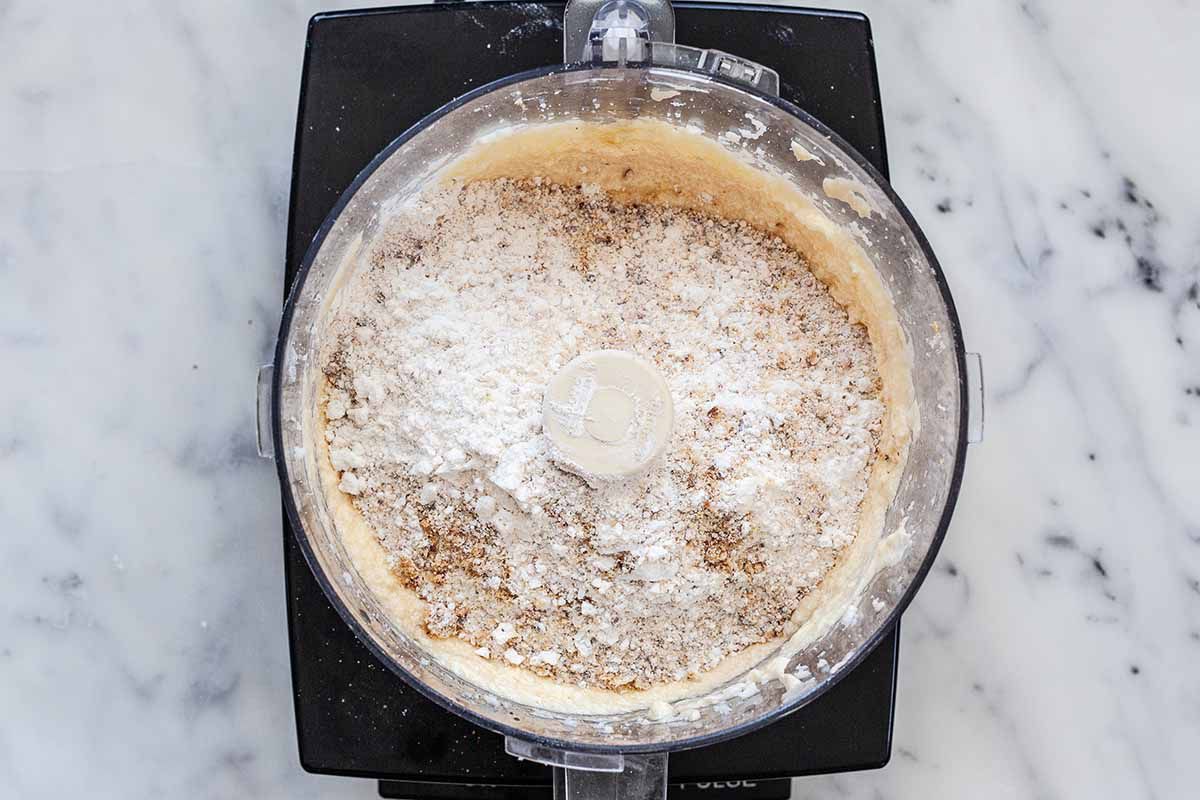 Skillet Cake with Rhubarb - rhubarb cake ingredients in food processor