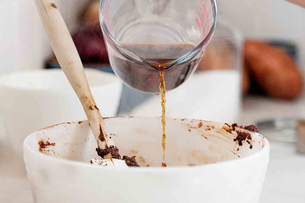 Chocolate Cake with Sour Cream and Coffee - add the coffee to the batter
