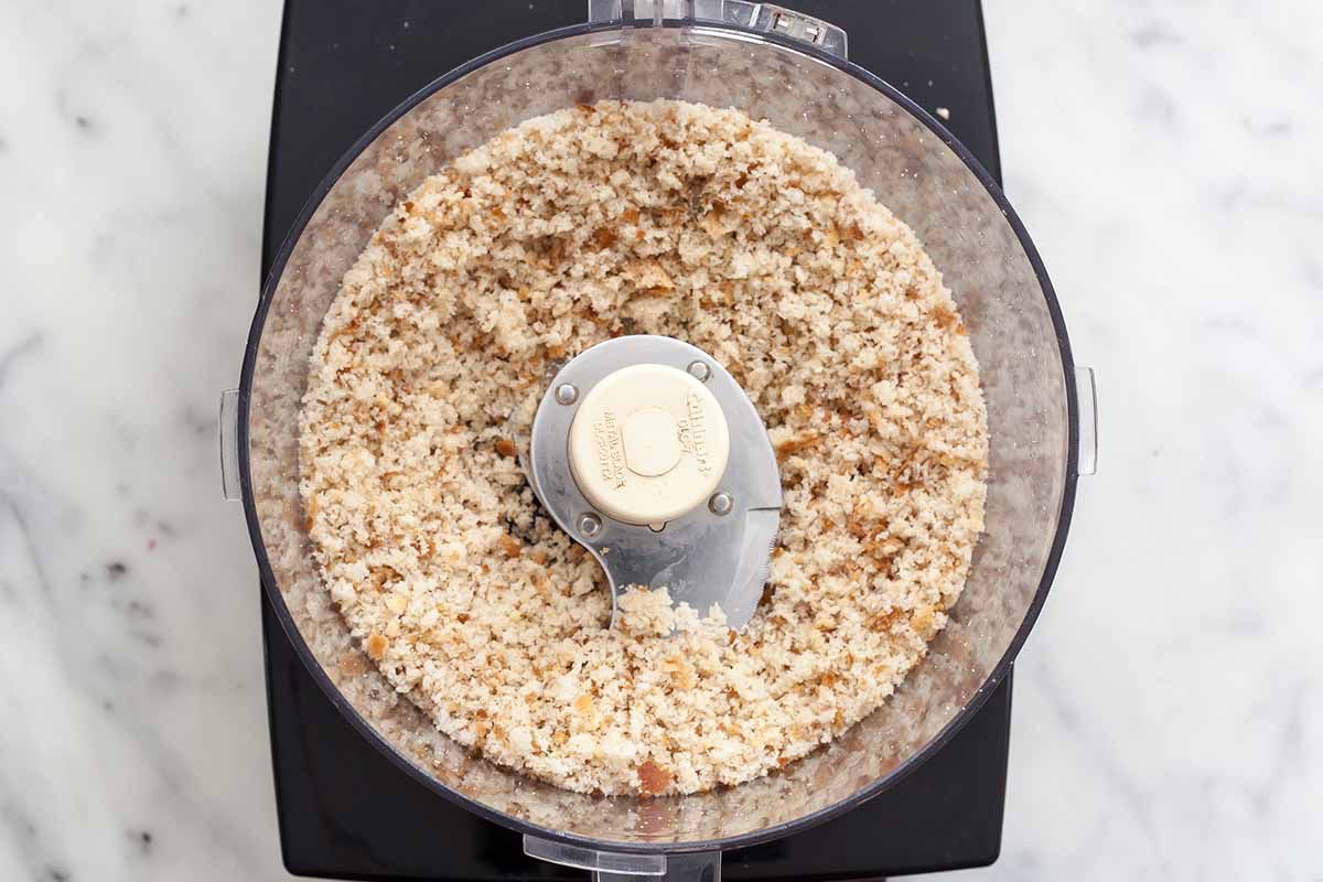 Pulse the bread for Turkey Meatloaf in a food processor
