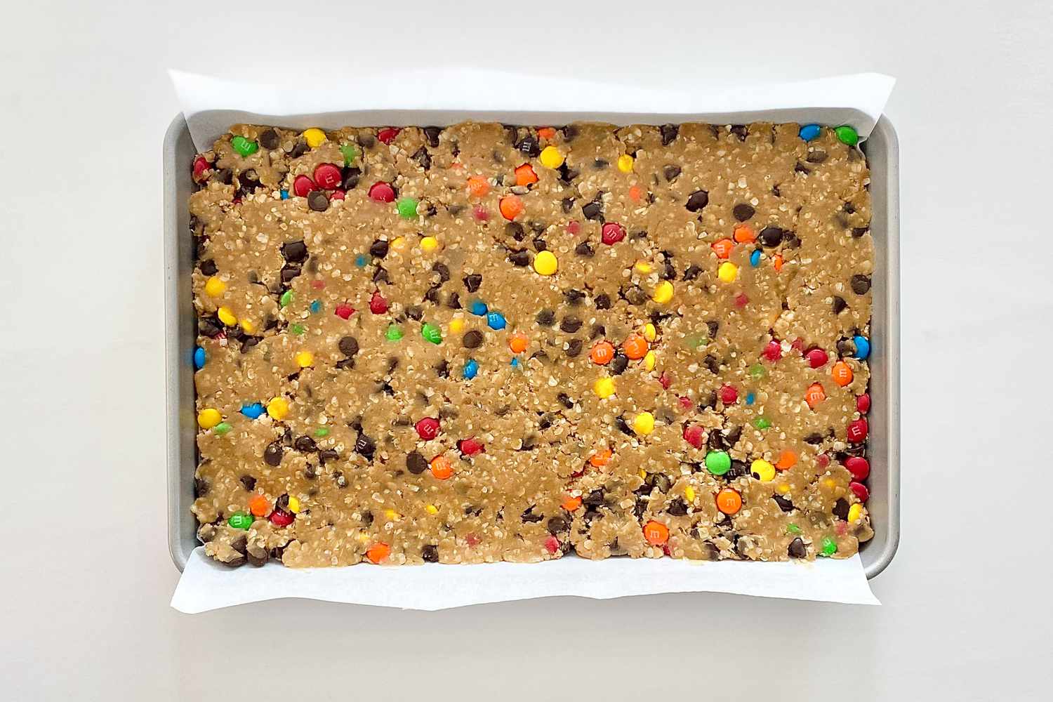 Gluten-Free Sheet Pan Monster Cookies ready to be baked.