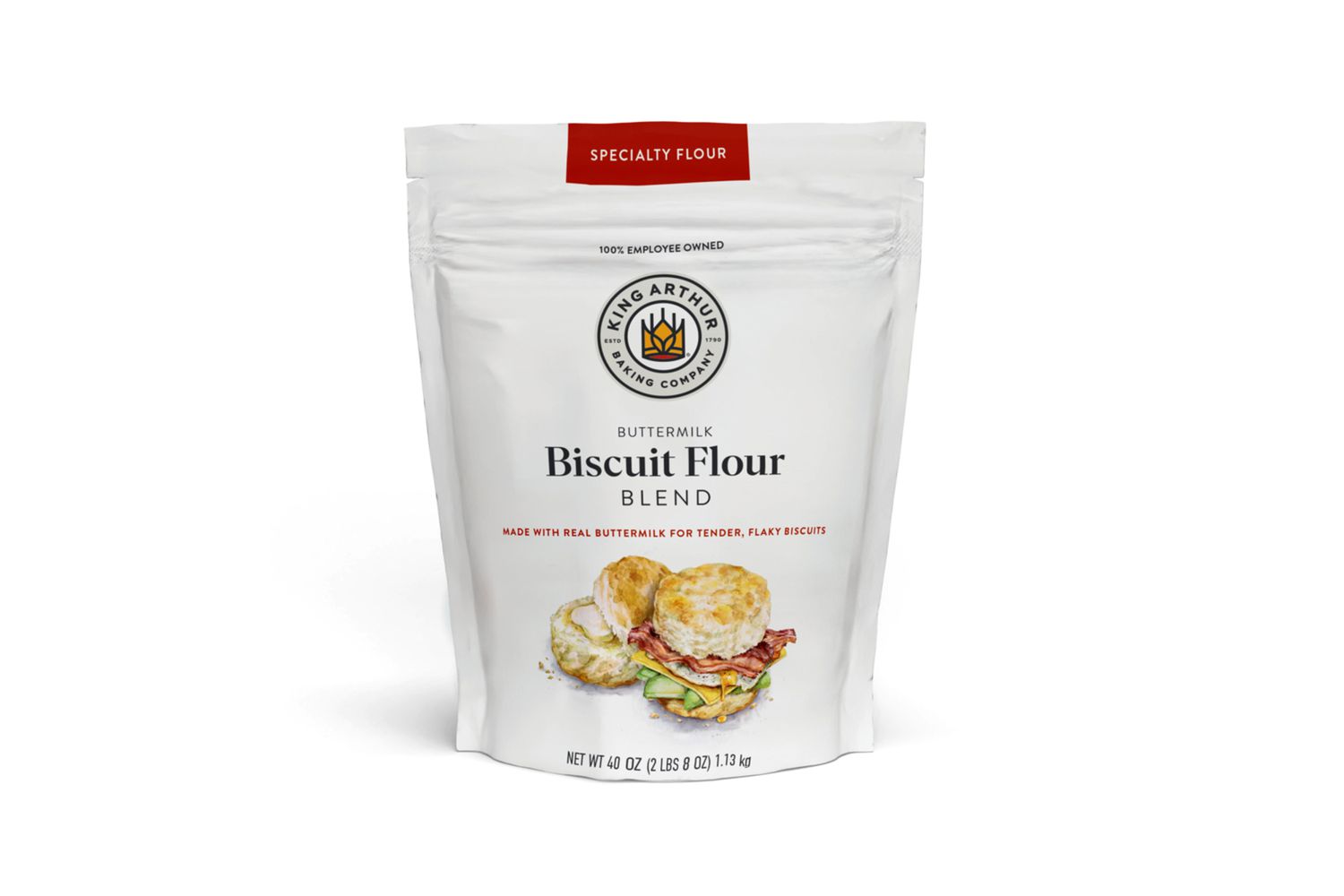 King Arthur Flour Buttermilk Biscuit Flour Blend specialty flour bag, features biscuit image on label