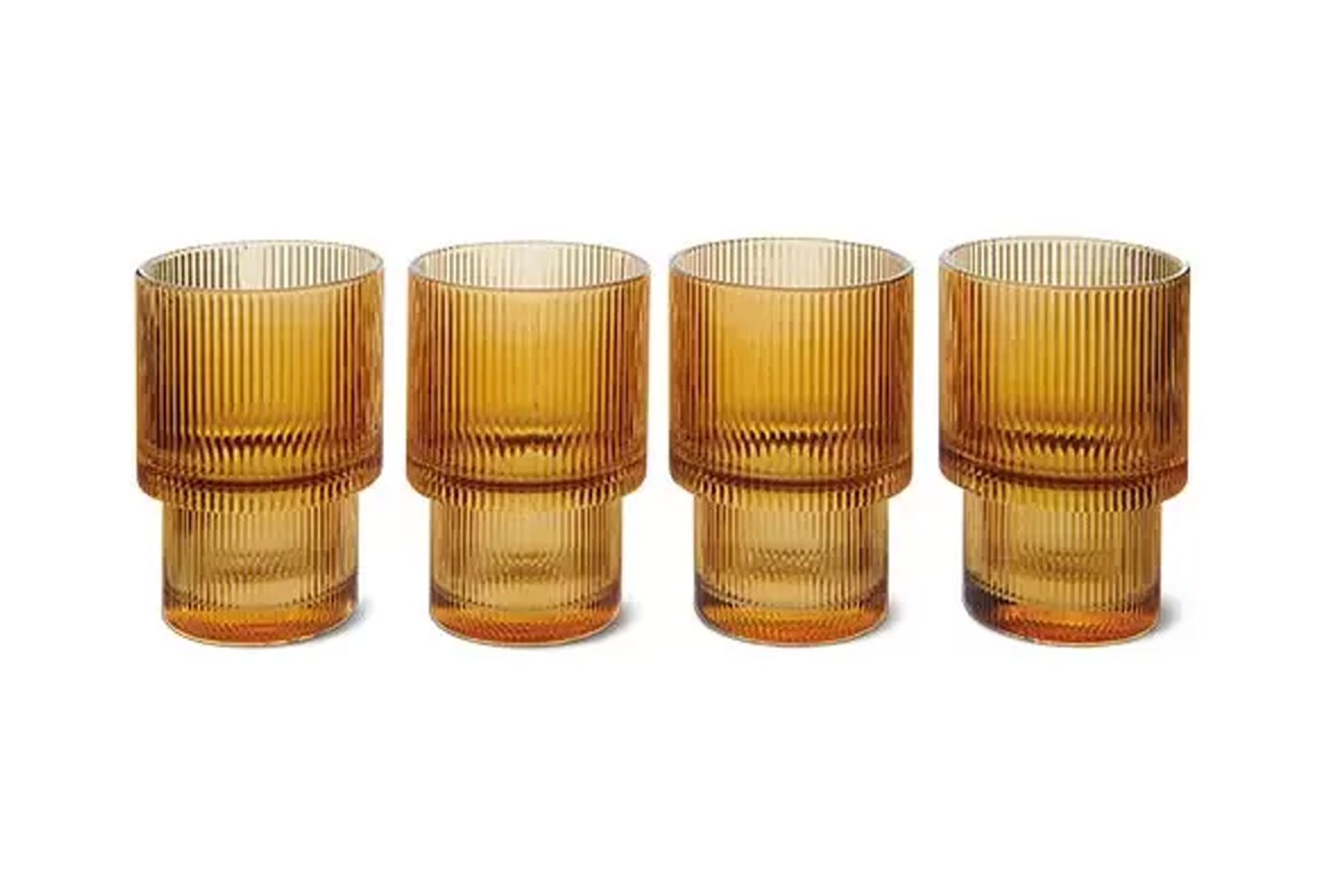 Amber colored stackable high-ball glasses