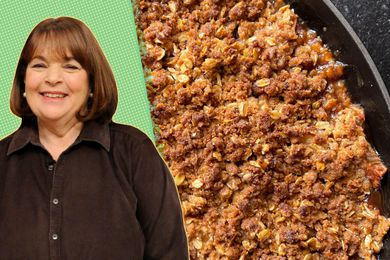 Ina Garten next to a photo of her apple crisp