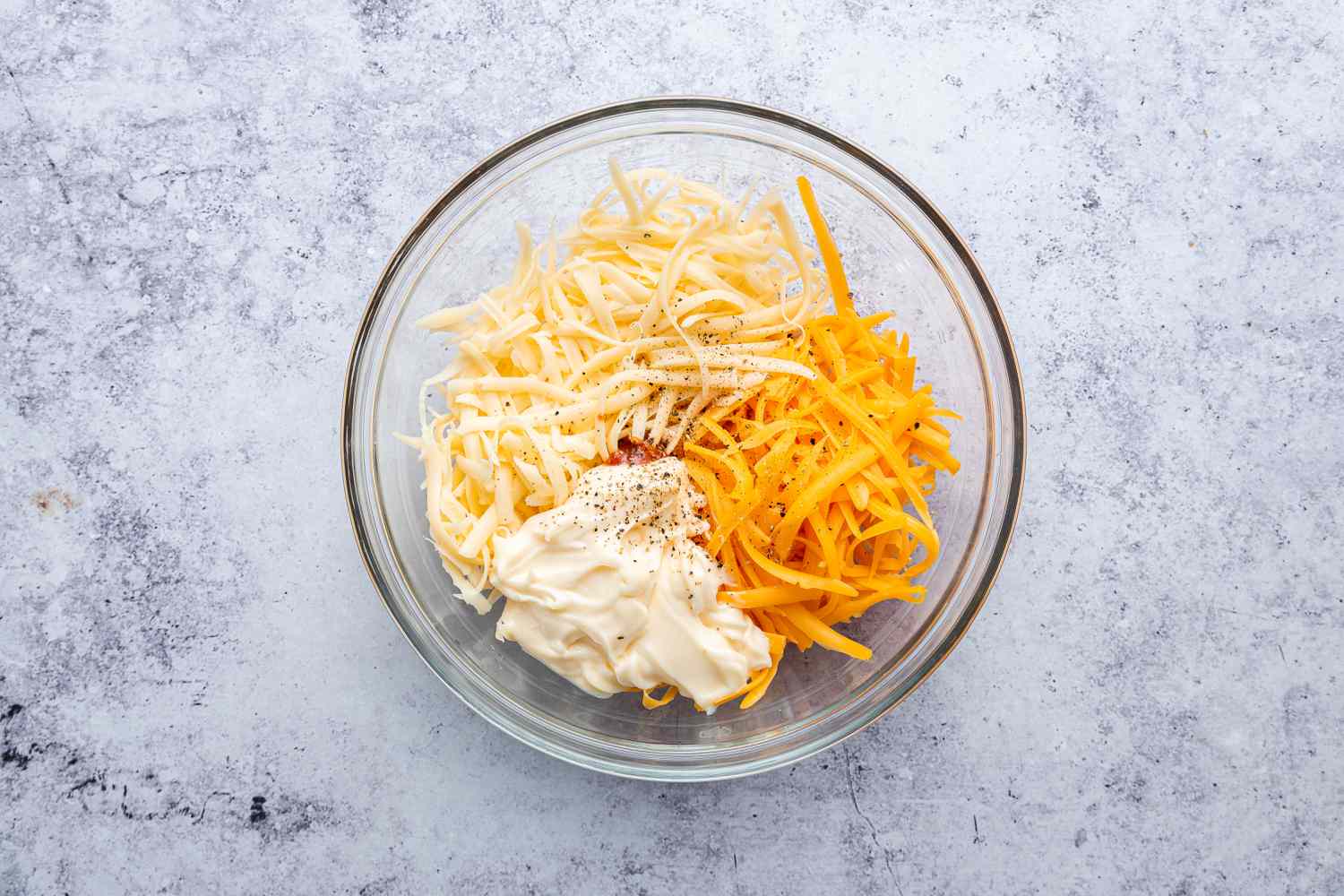 Bowl of Cheese and and Mayonnaise for Tomato Pie Topping
