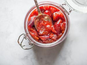 Fig Preserves in a Jar with a Spoon