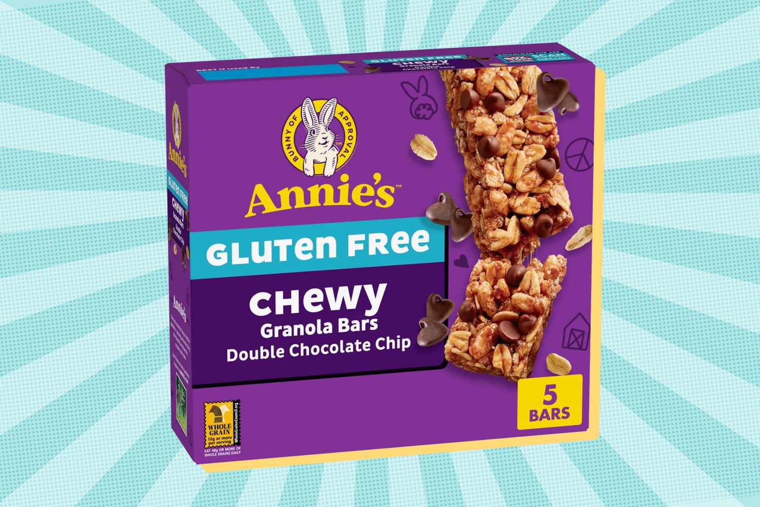 A box of Annie's Gluten Free Chewy Granola Bars, Double Chocolate Chip flavor