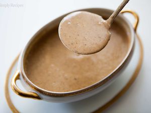 Giblet gravy in a serving dish
