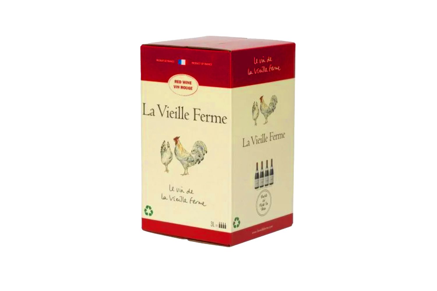 Box of La Vieille Ferme wine on a white background