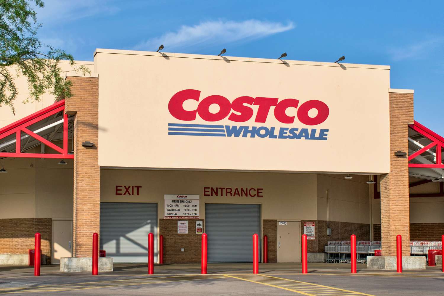 Costco storefront with entrance and exit doors