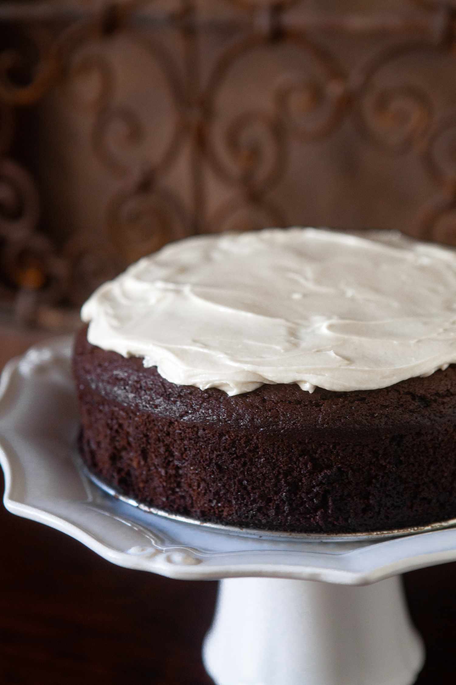 A Slice of Chocolate Guinness Cake on a Cake Stand