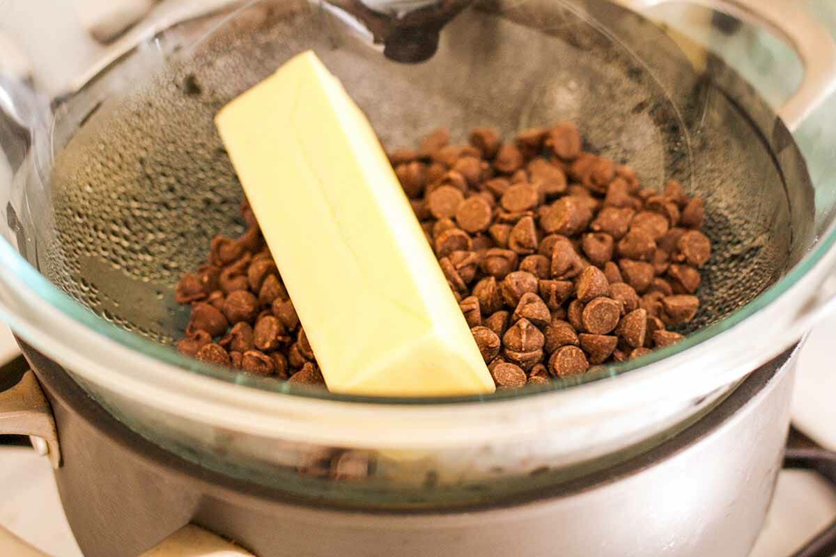 Peanut Butter Brownie Recipe melt the chocolate and butter