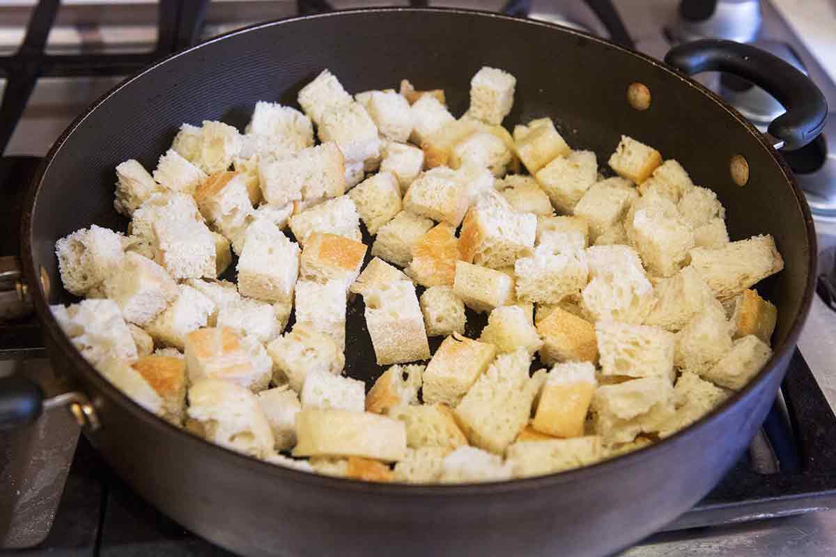Turkey Stuffing Recipe toast the cubed bread in a pan