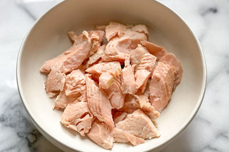 Bowl of poached salmon