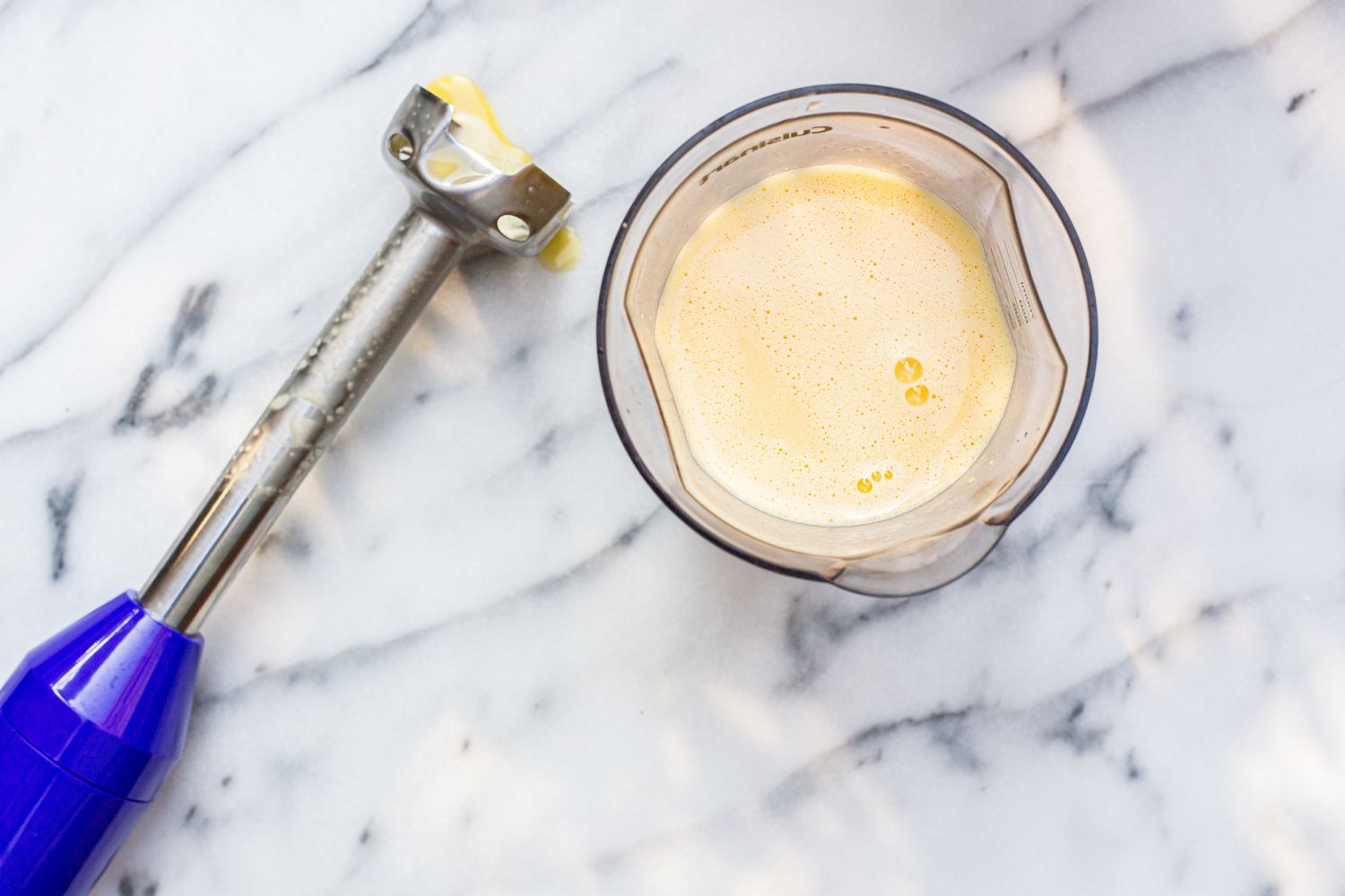 Eggs Mixed Using an Immersion Blender for Veggie Egg Bite
