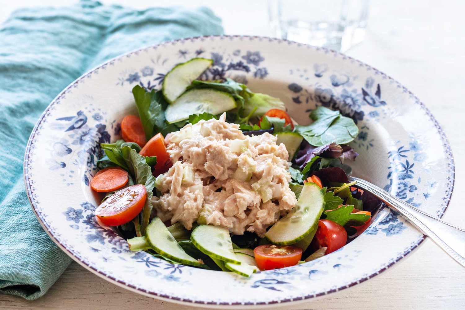 classic tuna salad on top of greens