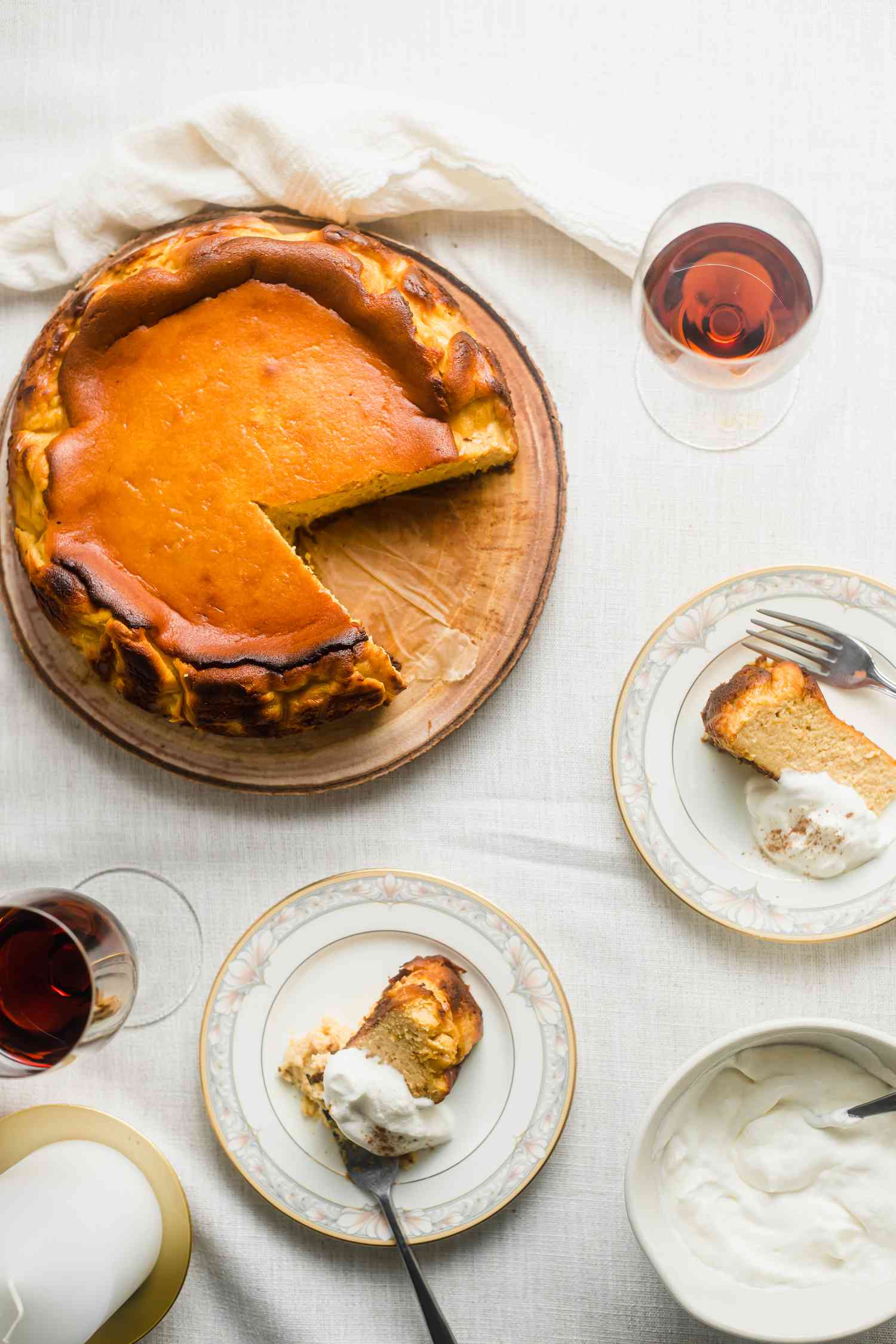 Basque-Style Pumpkin Cheesecake on plates 