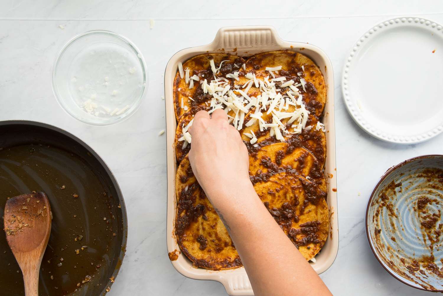 Beef Enchilada Casserole Topped with Shredded Cheese