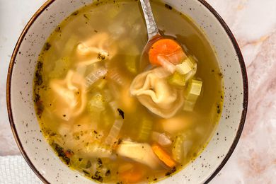 bowl of 30-minute tortellini soup