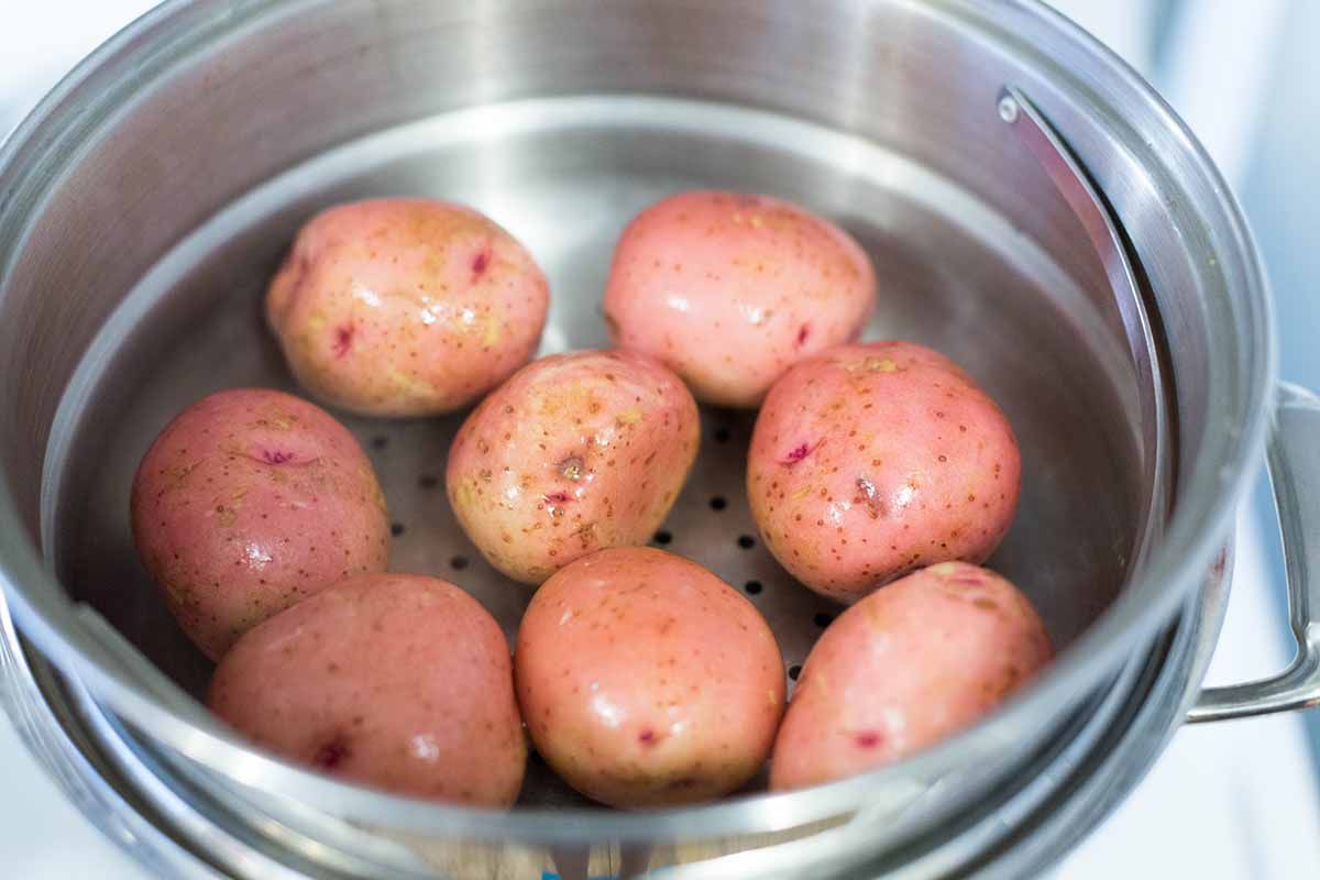 Steam the red potatoes for German Potato Salad