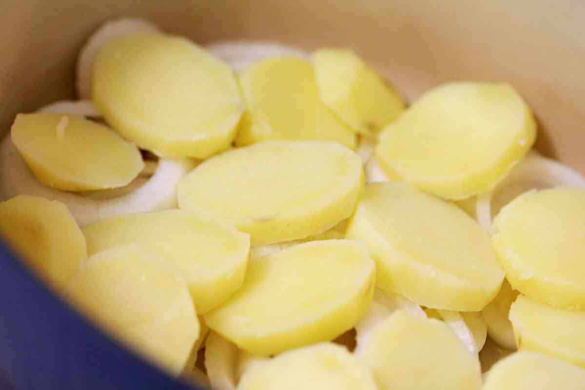 layer portuguese bacalhoada salt cod stew with potatoes