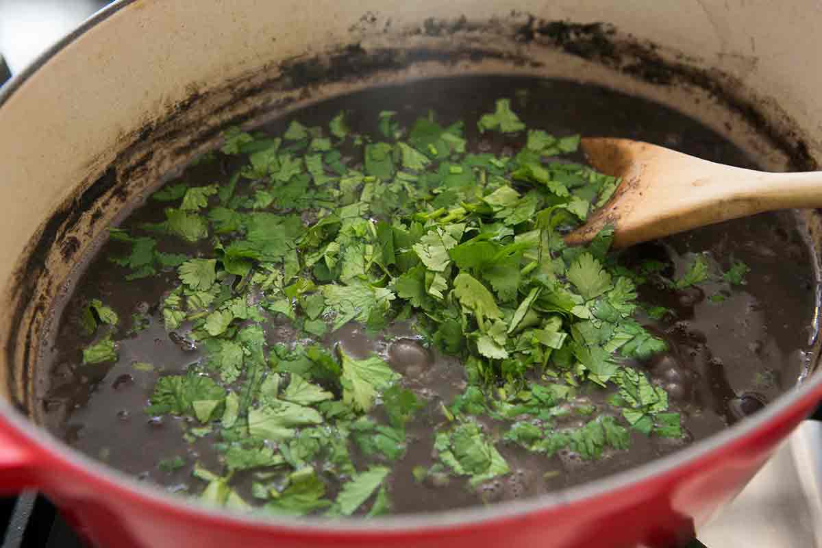 add cilantro to cooked black beans