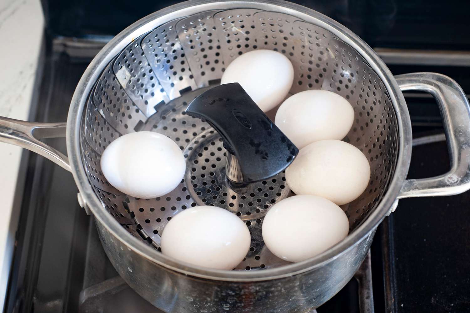 Eggs in Steamer Basket for Soy Sauce Eggs Recipe