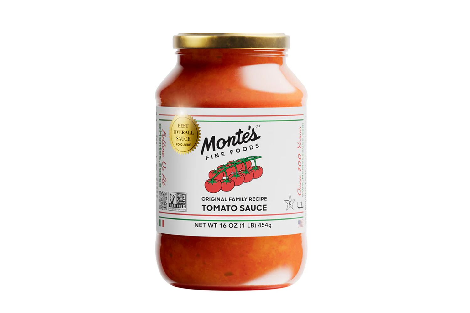 A jar of Montes Fine Foods Original Family Recipe Tomato Sauce