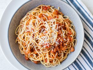 A plate of Easy Italian Sausage Spaghetti