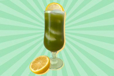 matcha cocktail on an illustrated background