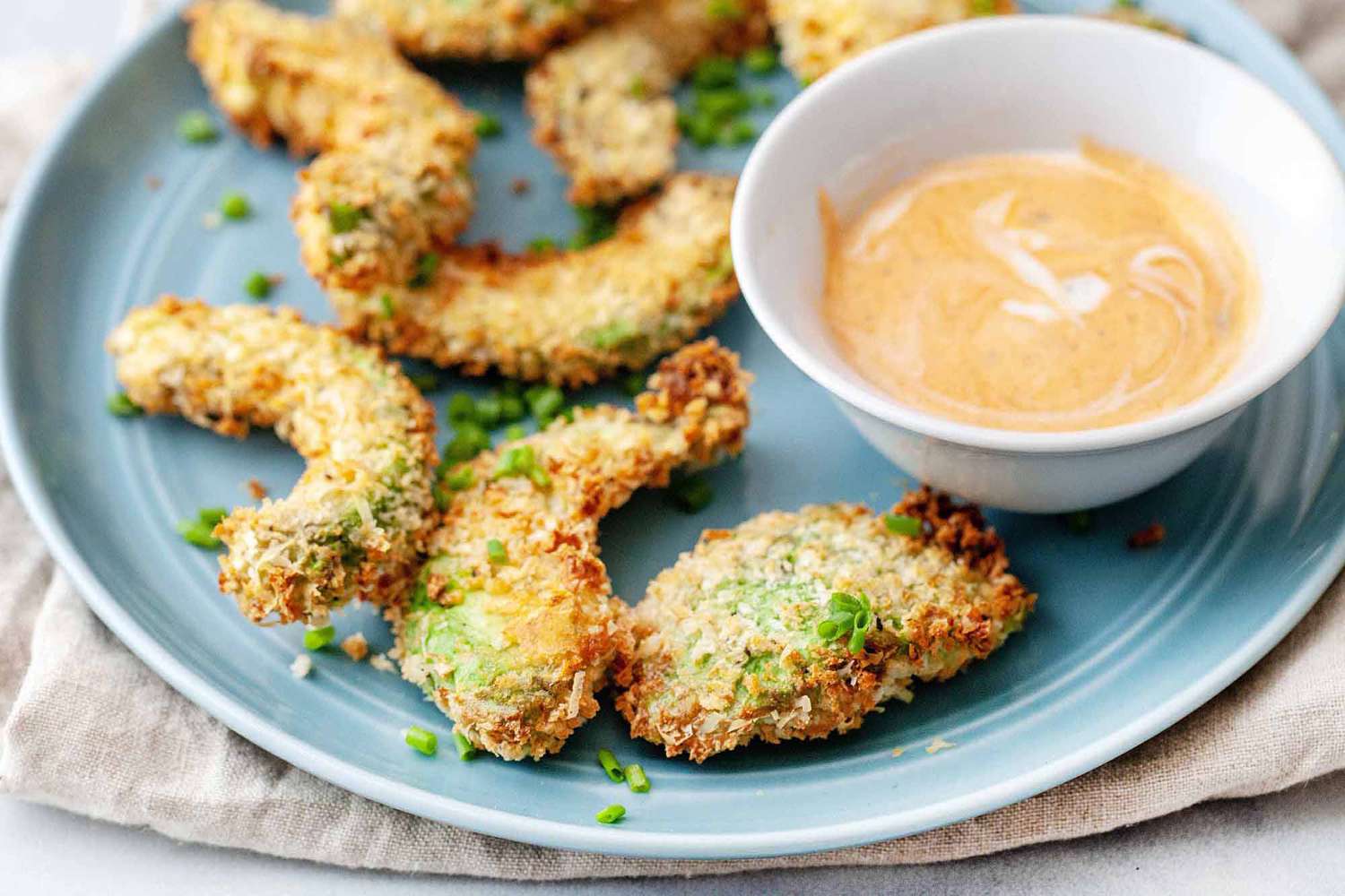 air fryer avocado fries with sriracha ranch sauce
