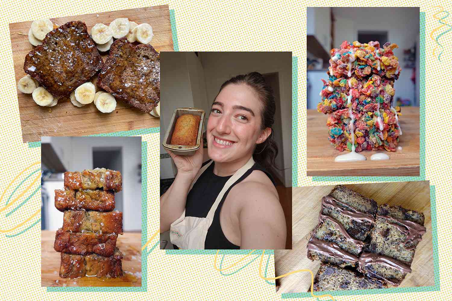 multiple shots of different kinds of banana bread