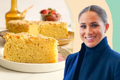 Meghan Markle + an olive oil cake on a plate