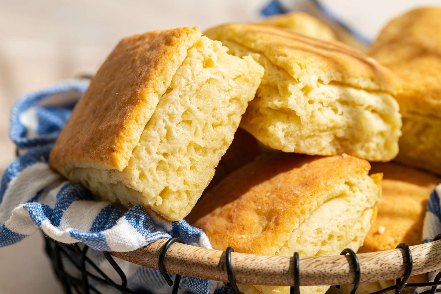Closeup of a basket of Mayonnaise Biscuits