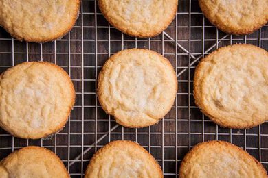Soft and Chewy Sugar Cookies on Mesh Baking sheet