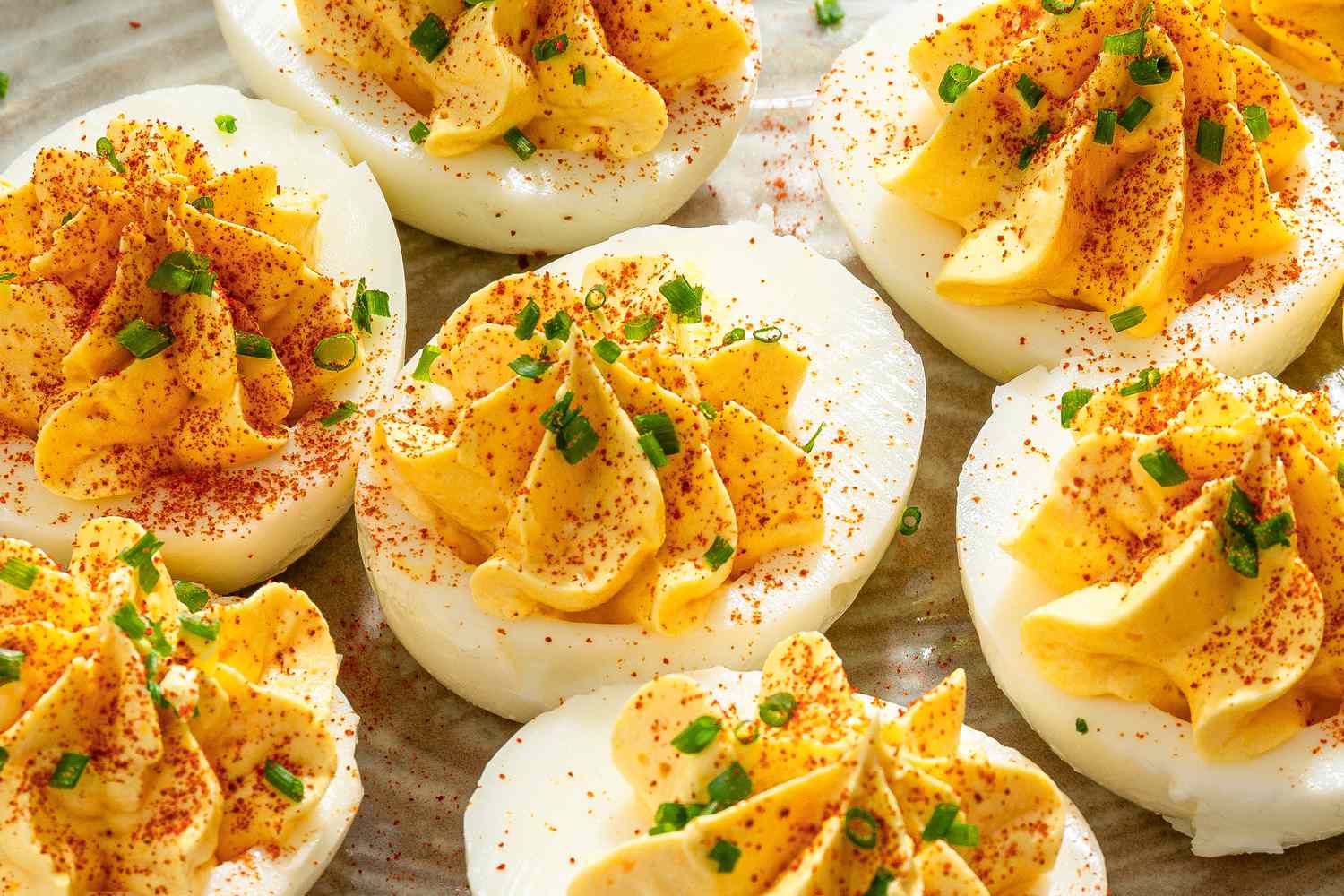 Closeup of deviled eggs