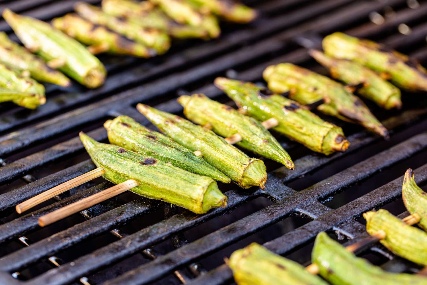 Skewered Grilled Okra on the Grill