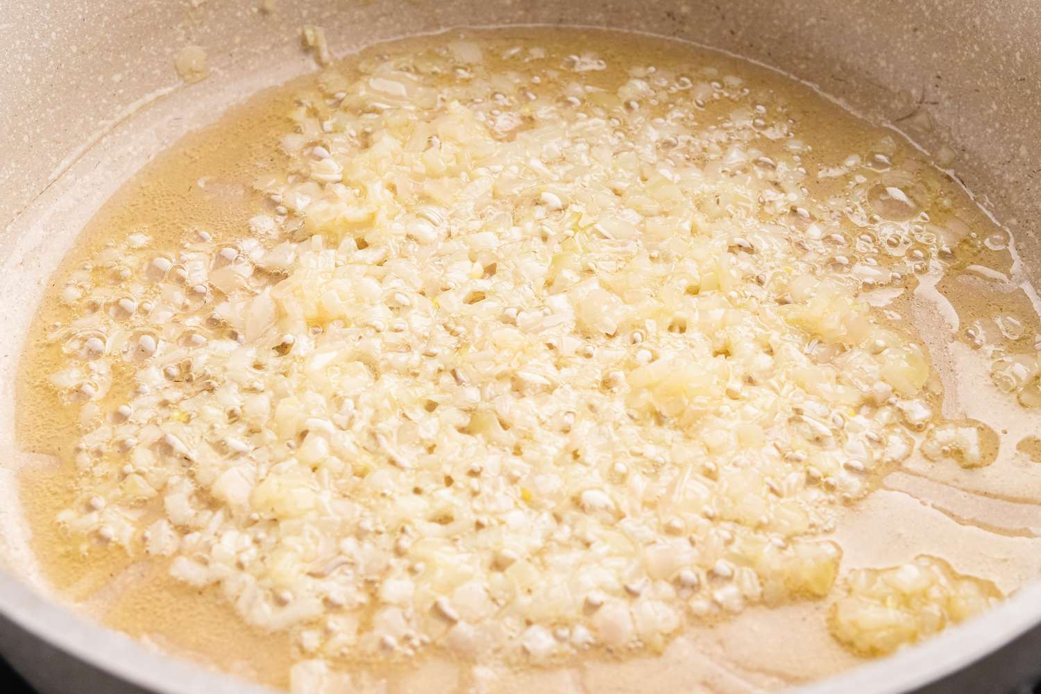 Shallots in Pan with Oil for Shrimp Risotto Recipe